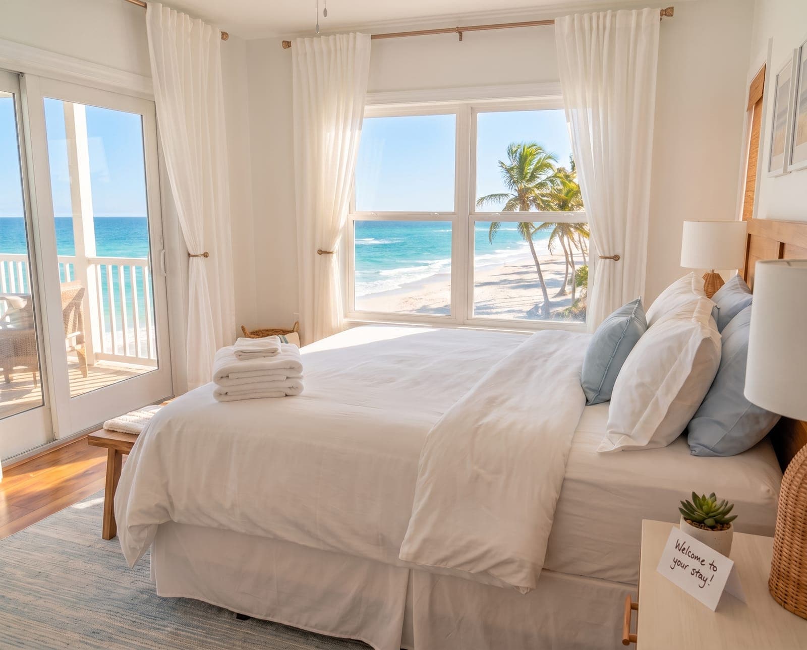 Hotel-standard bedroom in a Florida beachfront vacation rental perfectly staged for guest arrival — Emperor Rentals